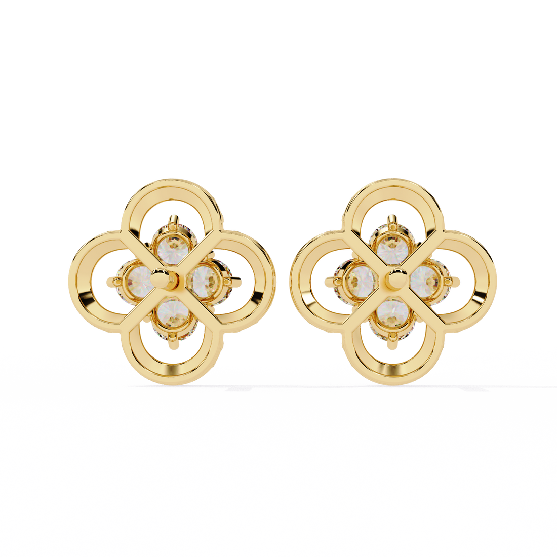 Gold Clover Diamond Stud Earrings – Lab Grown Diamond Jewelry