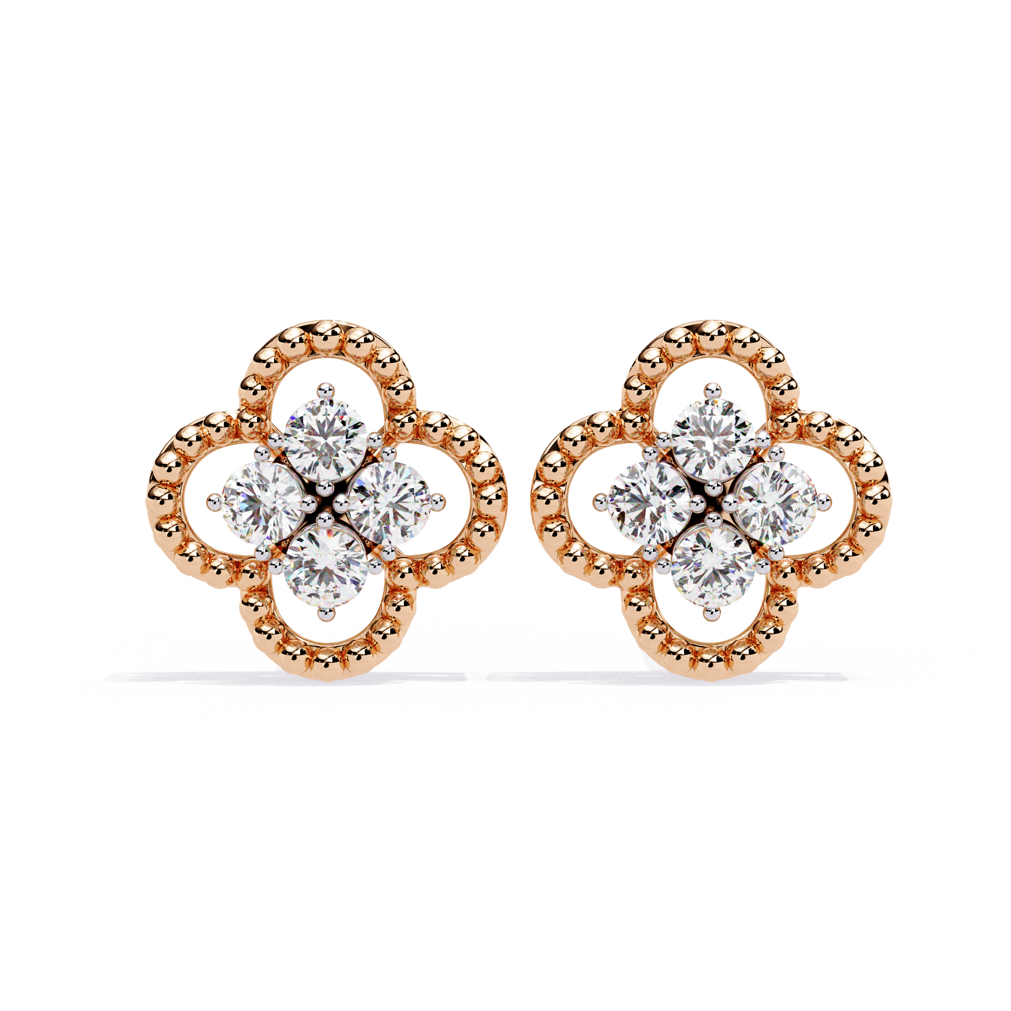 Gold Clover Diamond Stud Earrings – Lab Grown Diamond Jewelry