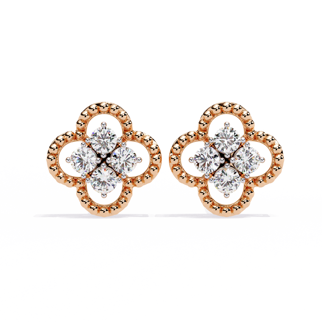 Gold Clover Diamond Stud Earrings – Lab Grown Diamond Jewelry