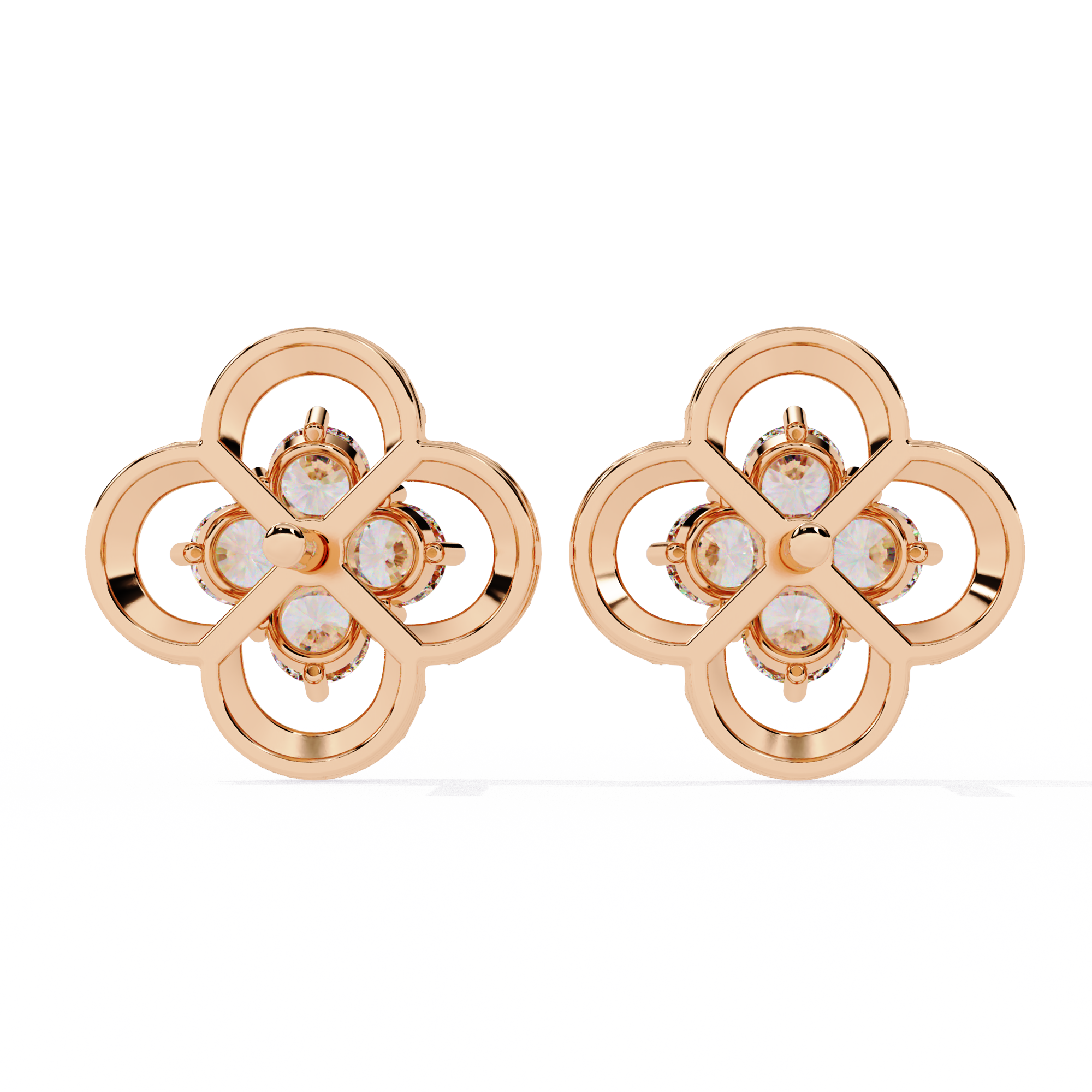Gold Clover Diamond Stud Earrings – Lab Grown Diamond Jewelry