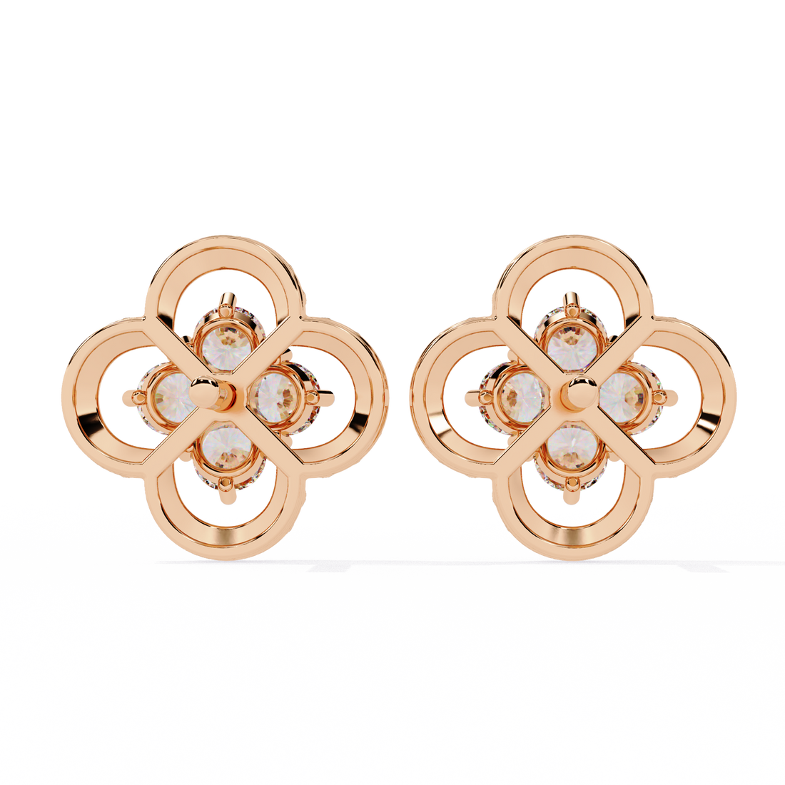 Gold Clover Diamond Stud Earrings – Lab Grown Diamond Jewelry