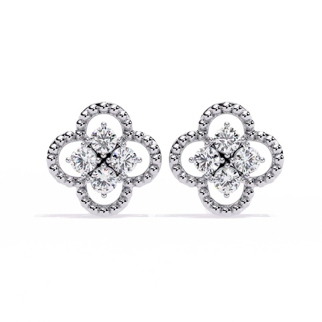 Gold Clover Diamond Stud Earrings – Lab Grown Diamond Jewelry