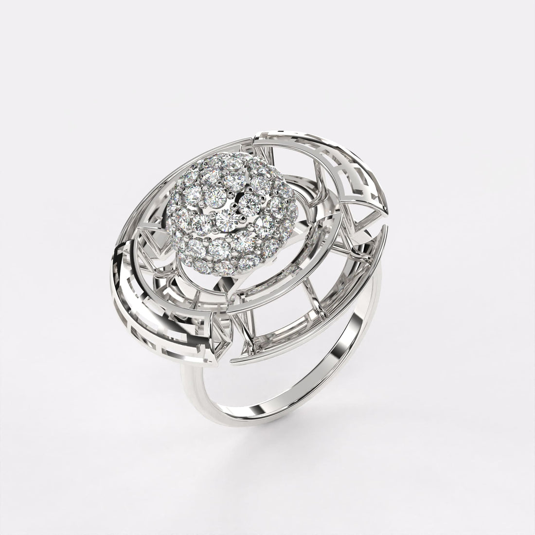 Gold Diamond Brooch Ring in 925 Silver