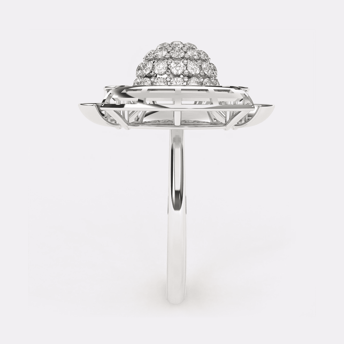 Gold Diamond Brooch Ring in 925 Silver