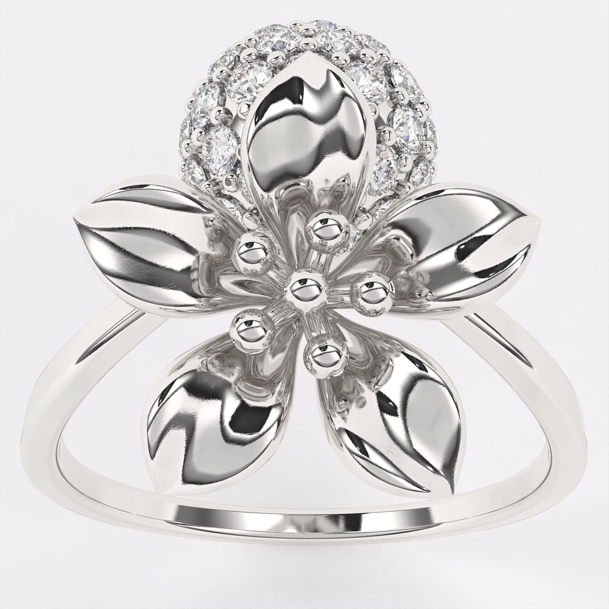Gold Floral Diamond Ring in 925 Silver