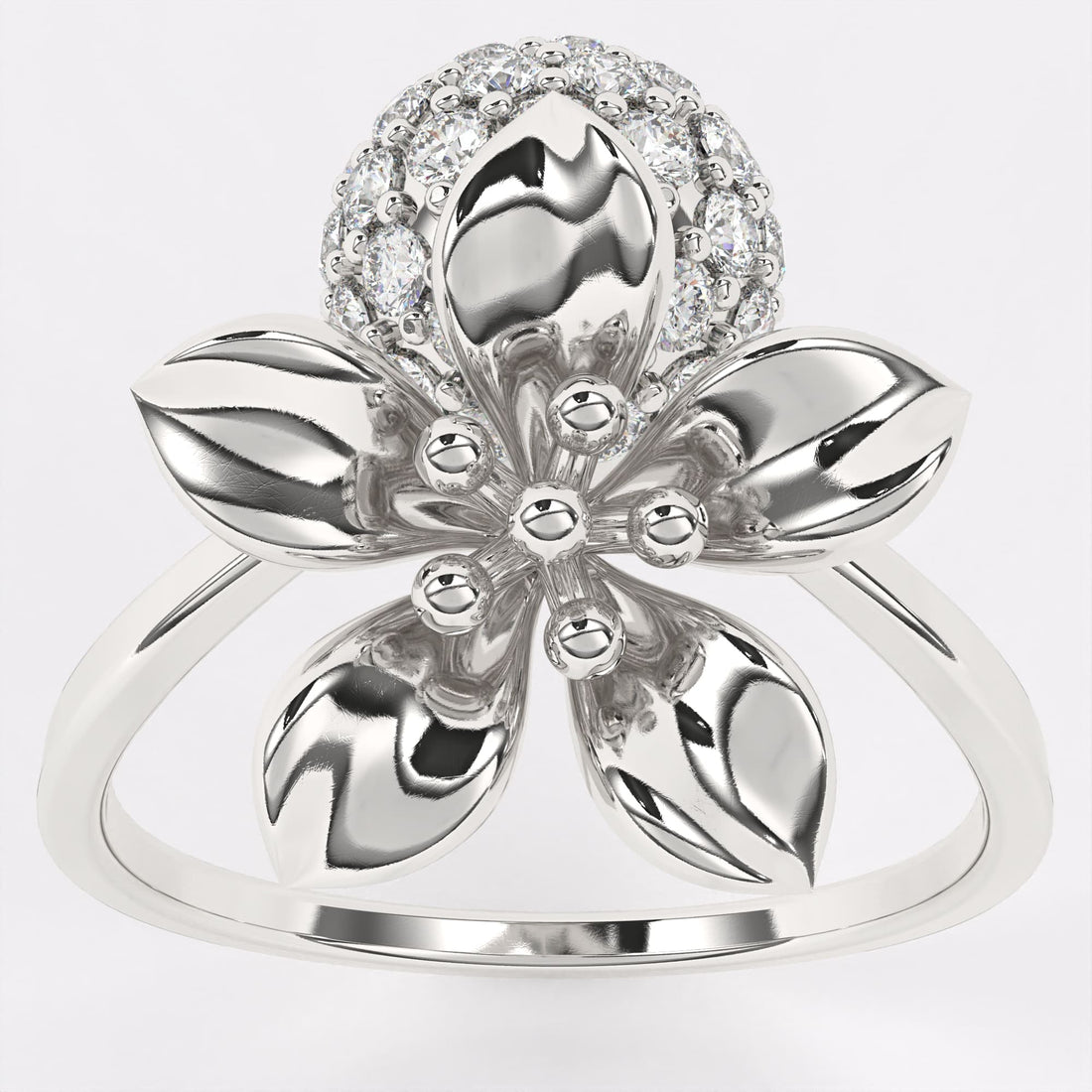 Gold Floral Diamond Ring in 925 Silver