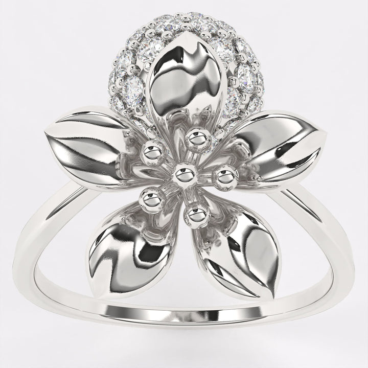 Gold Floral Diamond Ring in 925 Silver