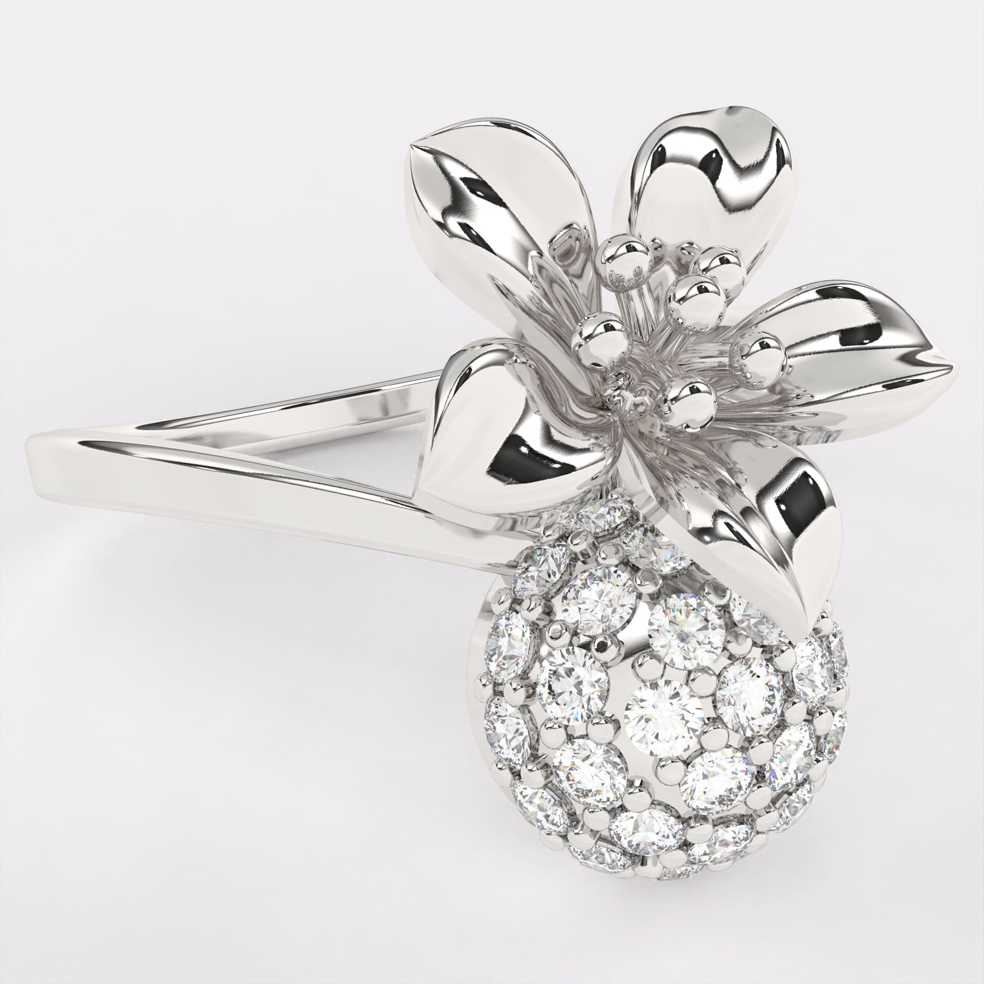 Gold Floral Diamond Ring in 925 Silver
