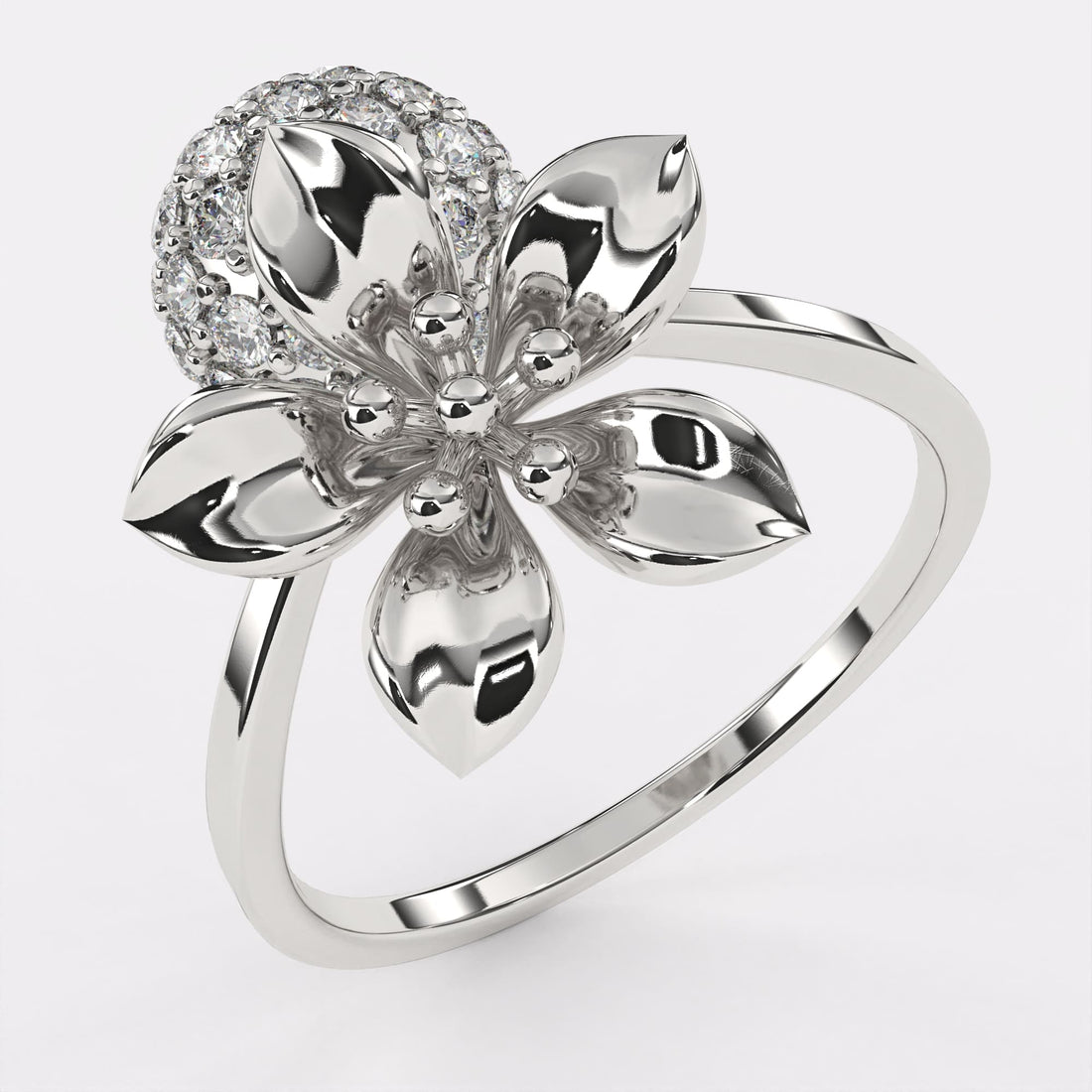 Gold Floral Diamond Ring in 925 Silver