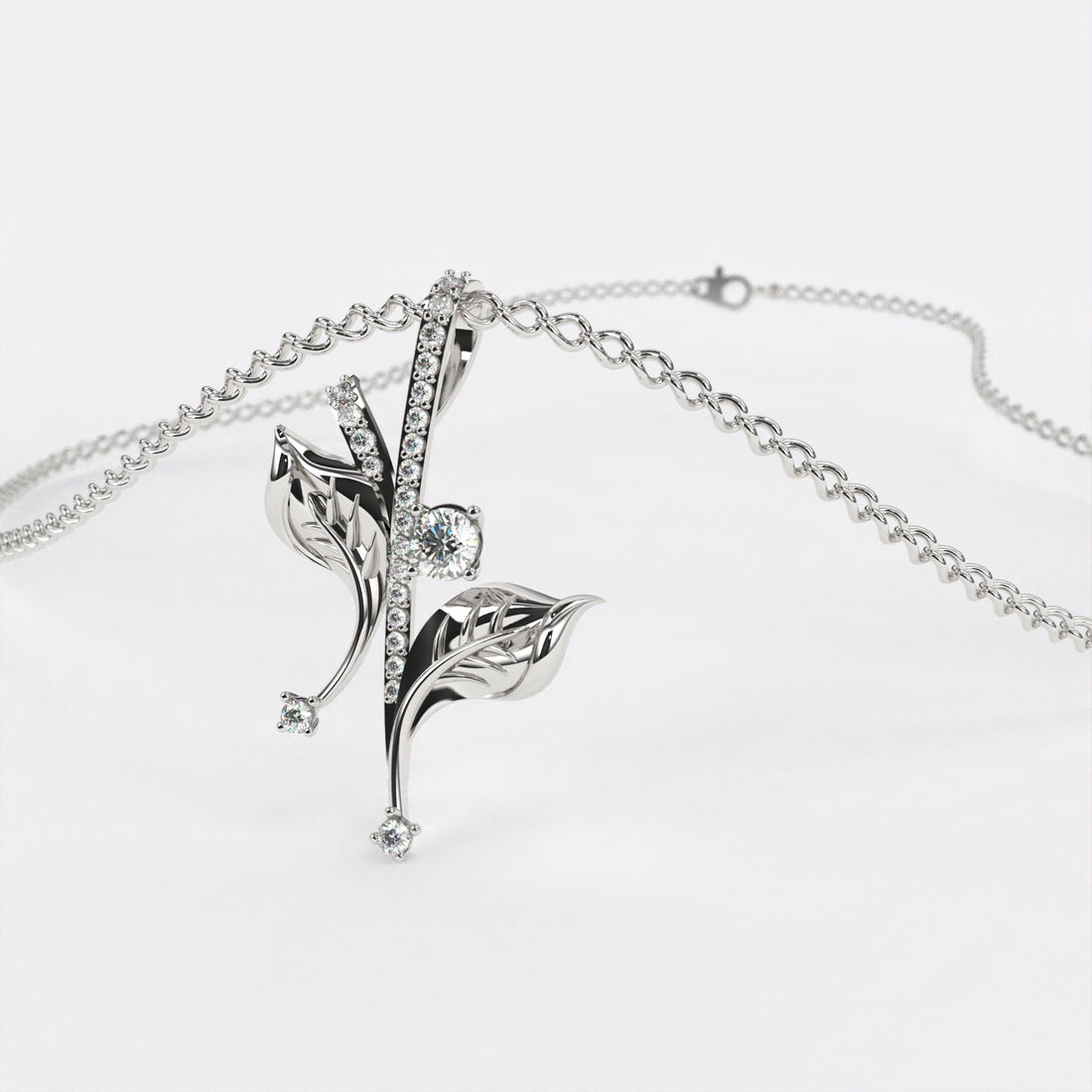 Gold Leaf Diamond Pendant In 925 Silver