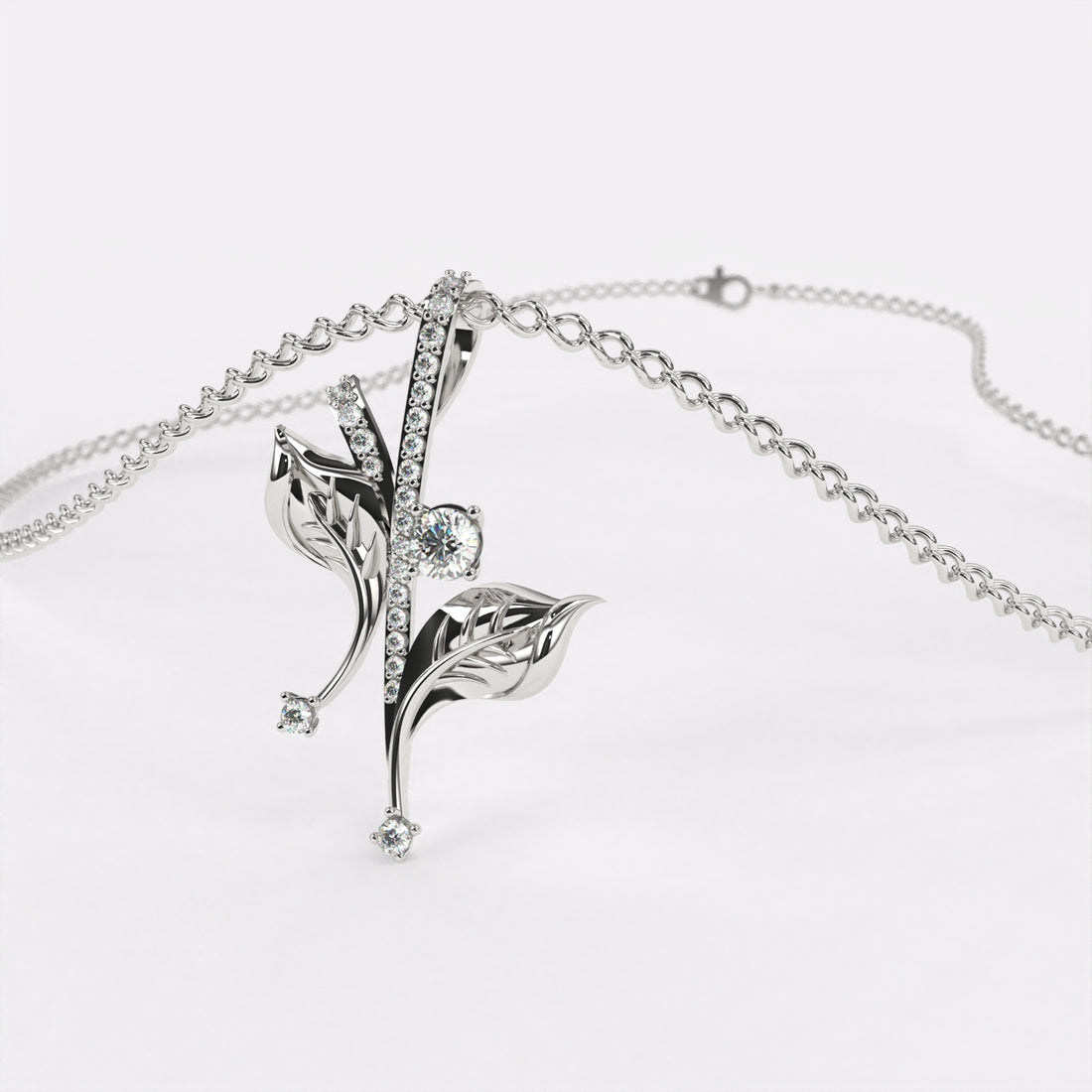 Gold Leaf Diamond Pendant In 925 Silver