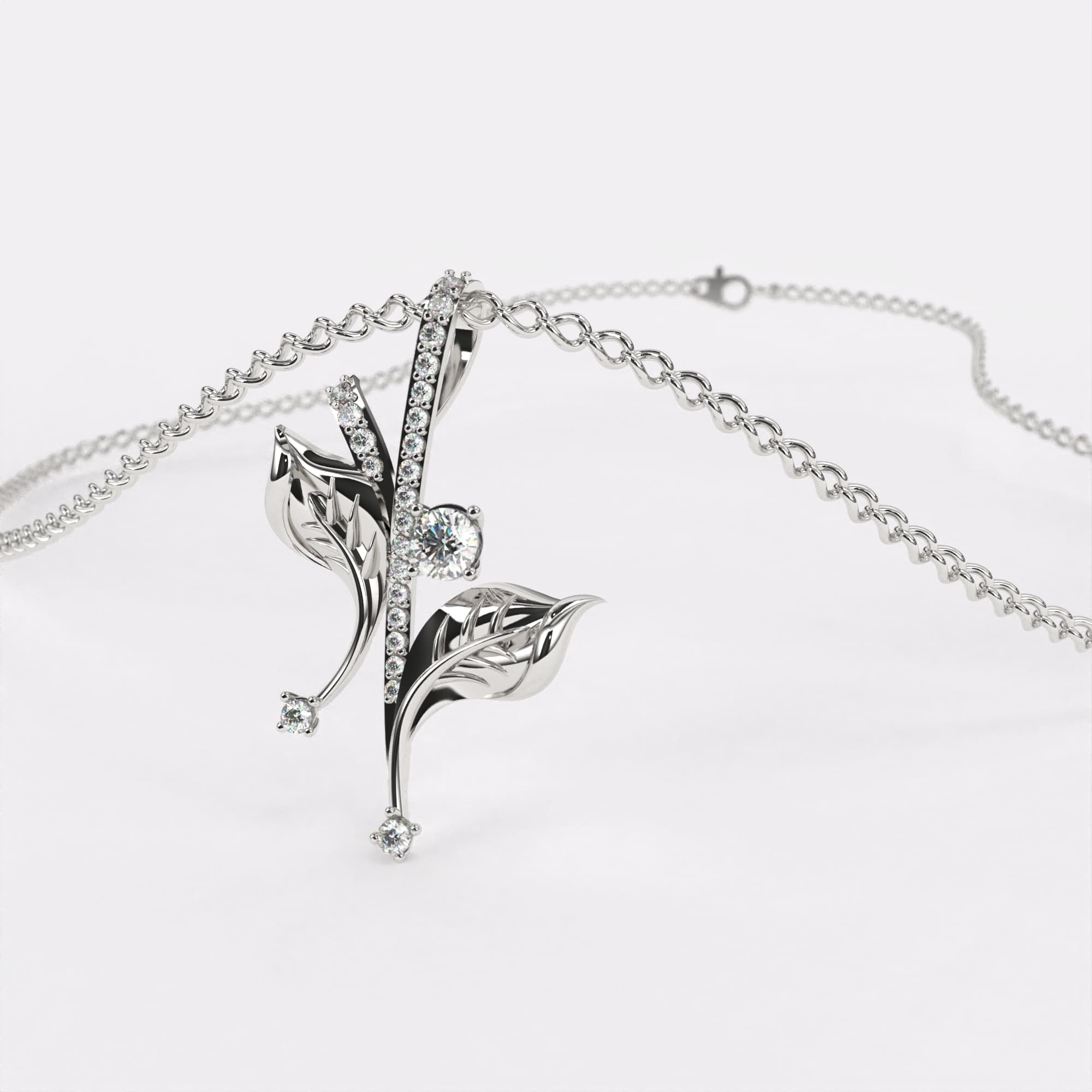 Gold Leaf Diamond Pendant In 925 Silver