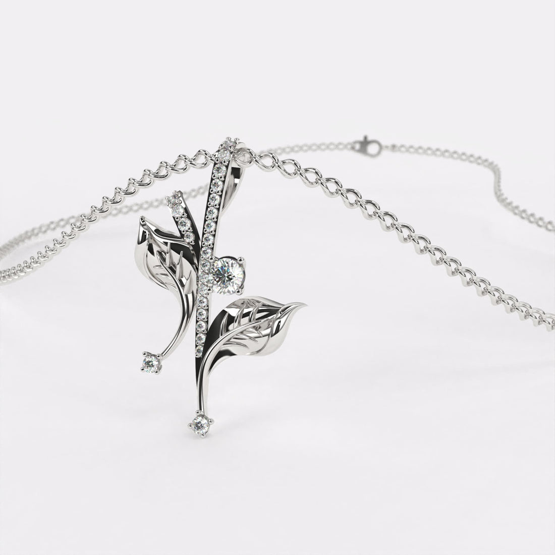Gold Leaf Diamond Pendant In 925 Silver