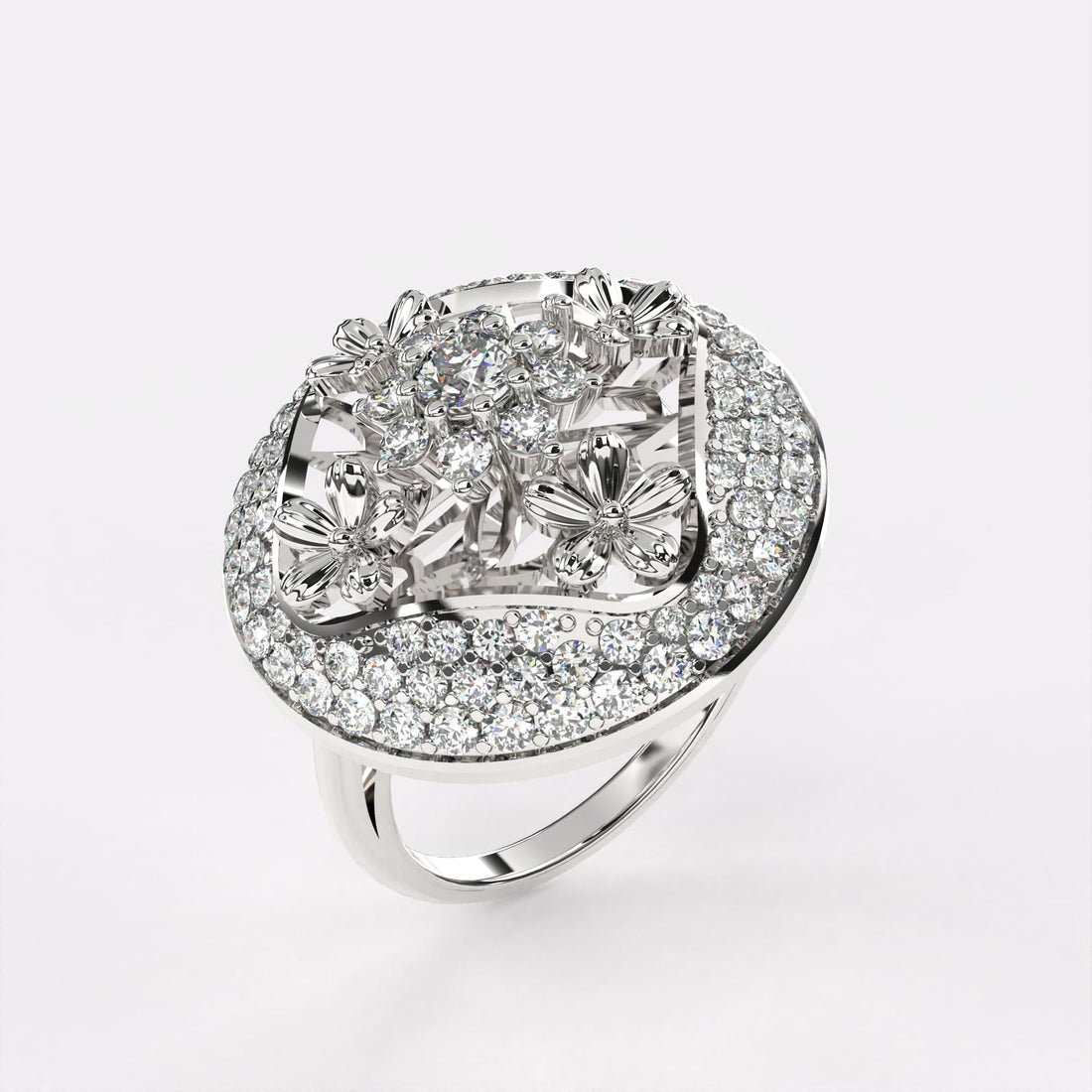 Gold Petal Diamond Ring in 925 Silver