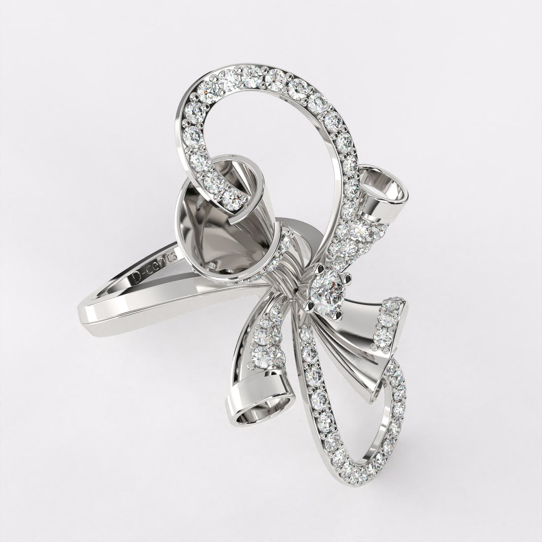 Gold Ribbon Bow Diamond Ring in 925 Silver