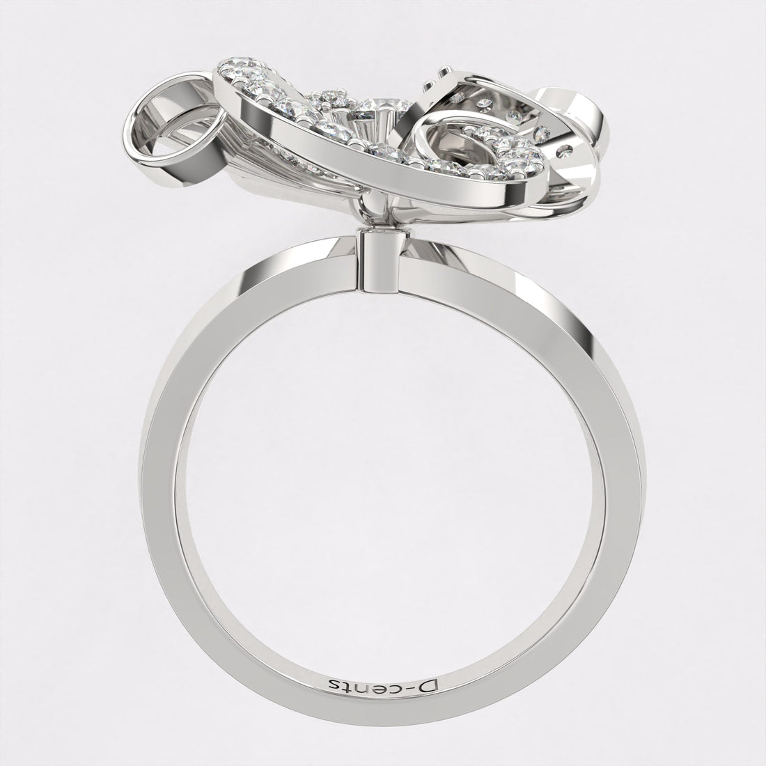 Gold Ribbon Bow Diamond Ring in 925 Silver