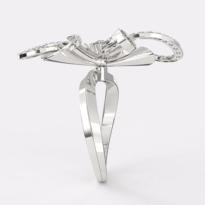 Gold Ribbon Bow Diamond Ring in 925 Silver