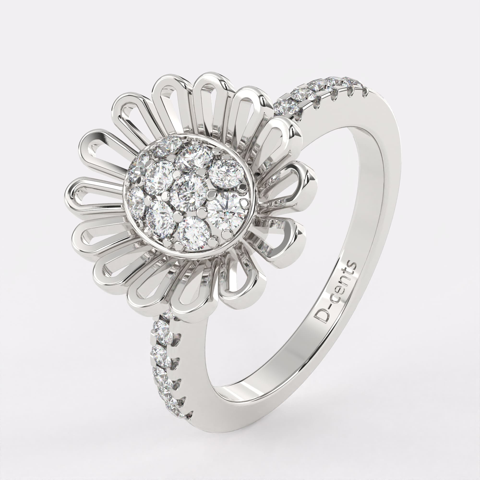 Gold Sunflower Diamond Ring in 925 Silver