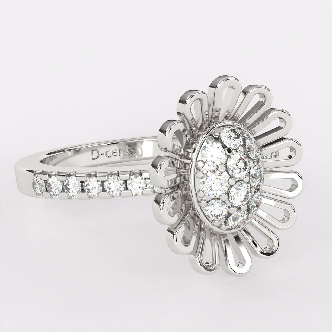 Gold Sunflower Diamond Ring in 925 Silver