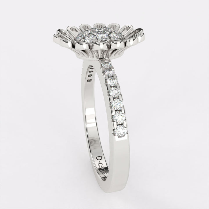 Gold Sunflower Diamond Ring in 925 Silver