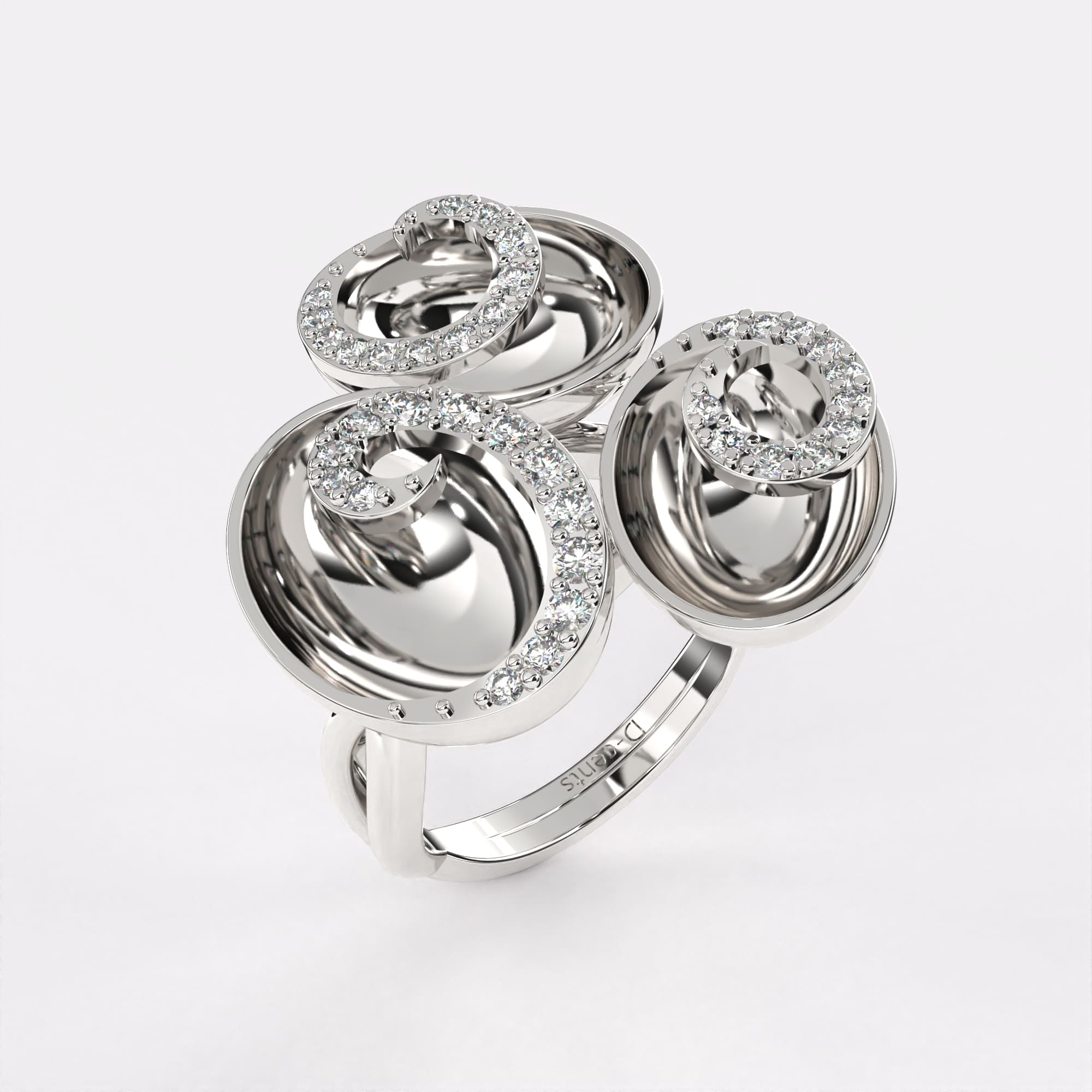 Gold Swirl Diamond Ring in 925 Silver