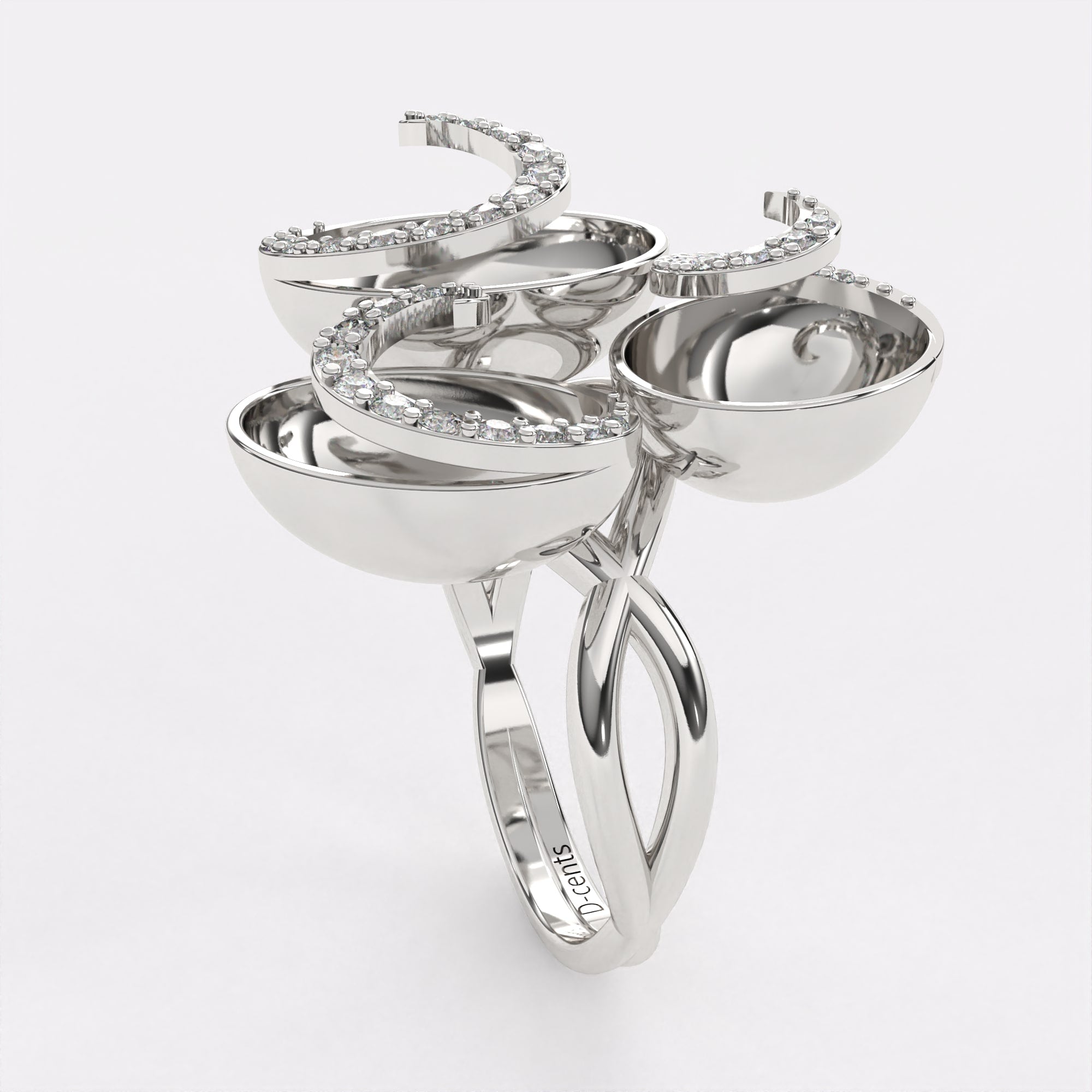 Gold Swirl Diamond Ring in 925 Silver