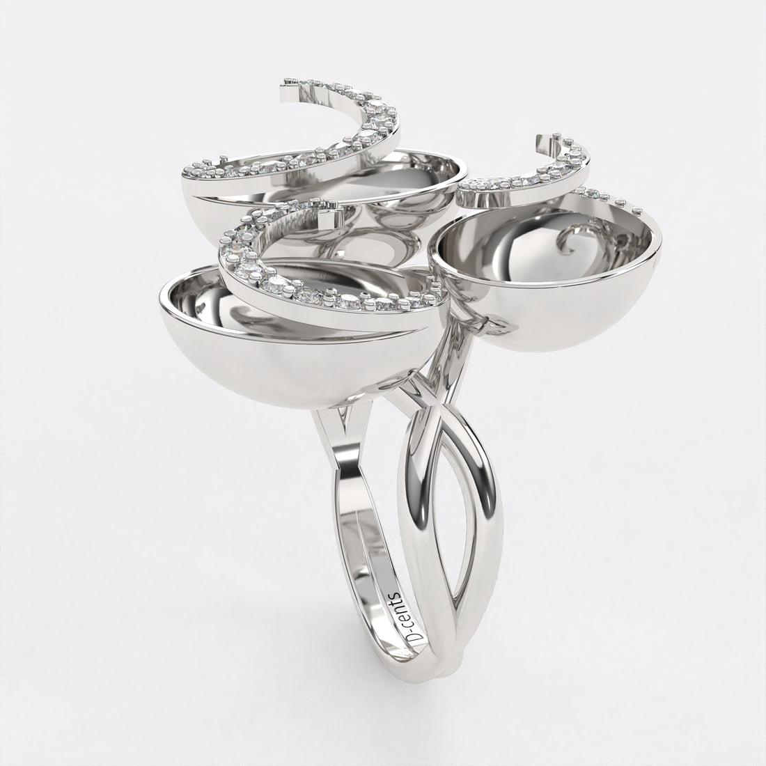 Gold Swirl Diamond Ring in 925 Silver