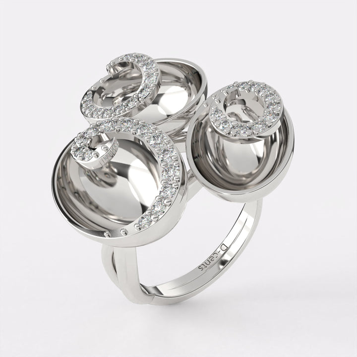 Gold Swirl Diamond Ring in 925 Silver
