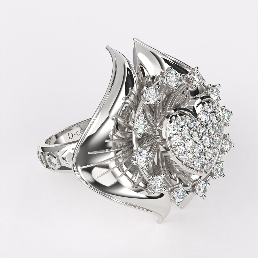 Golden Heart Diamond Ring in 925 Silver