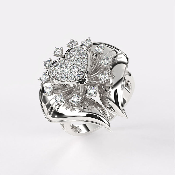 Golden Heart Diamond Ring in 925 Silver