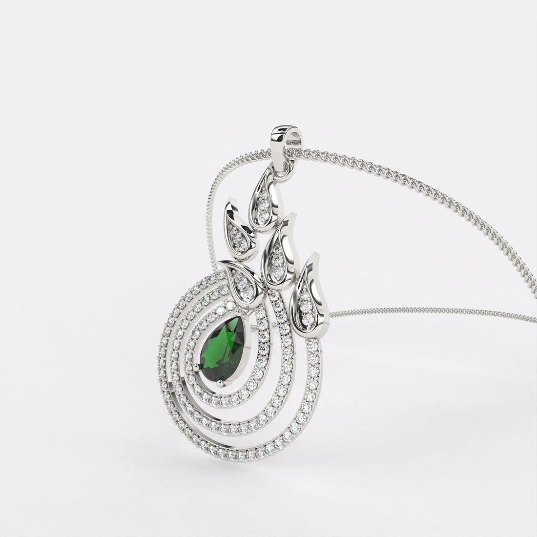 Green Stone Drop diamond Pendant In 925 Silver