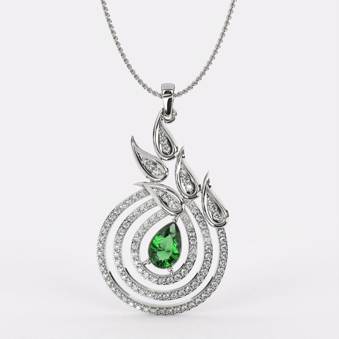 Green Stone Drop diamond Pendant In 925 Silver