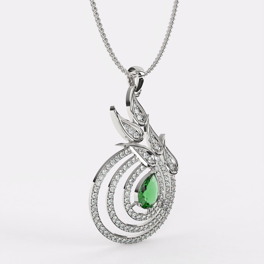 Green Stone Drop diamond Pendant In 925 Silver