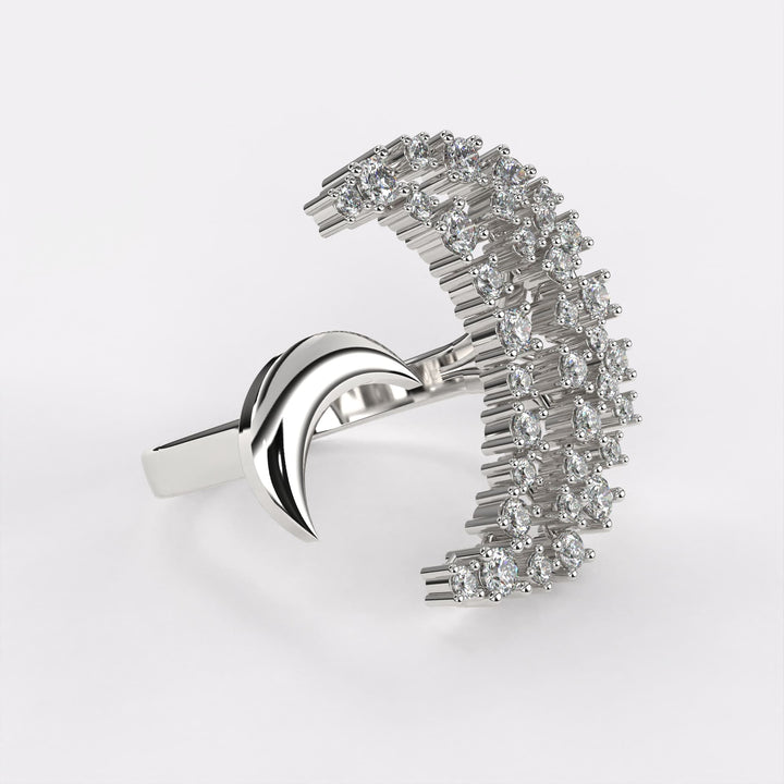 Half Moon Diamond Ring in 925 Silver