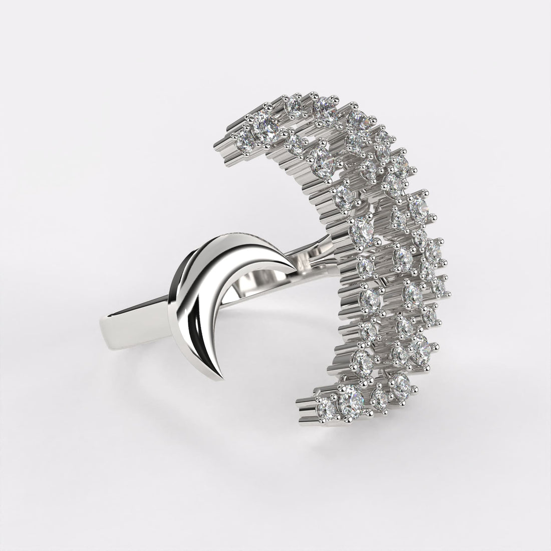 Half Moon Diamond Ring in 925 Silver