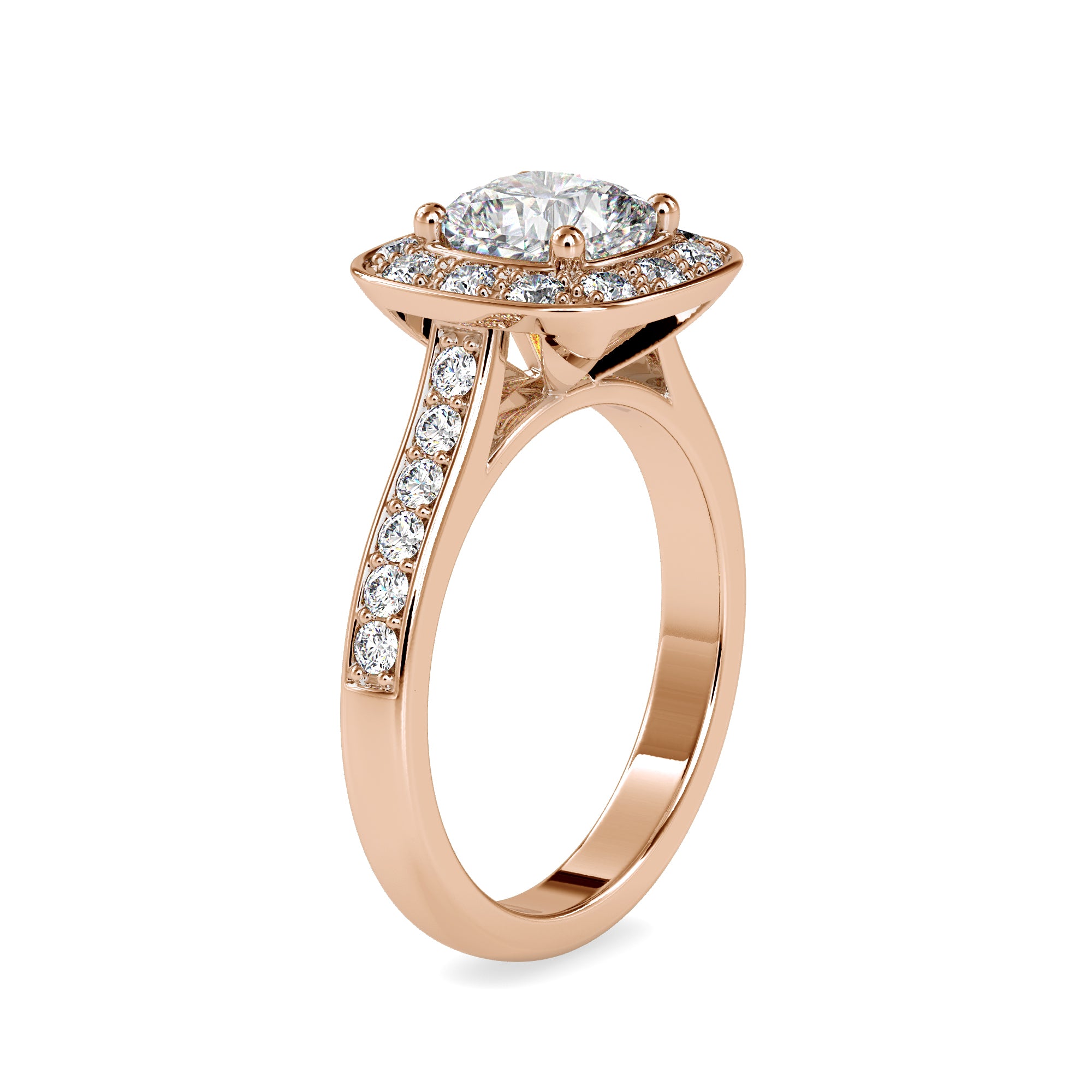 Halo Cushion Gold Diamond Ring 3
