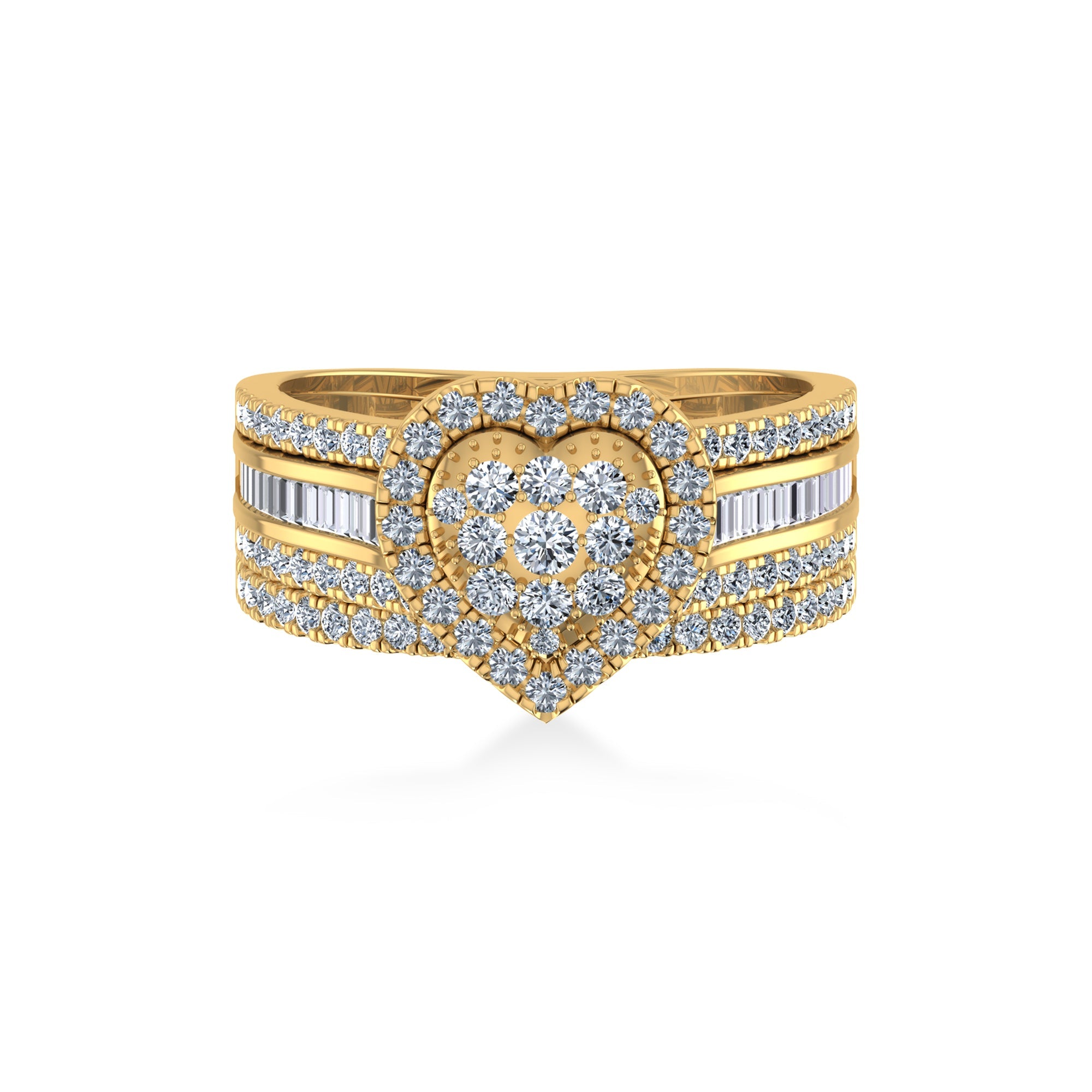 Heart Cluster Baguette Wide Pave Band Lab-Grown Diamond Ring