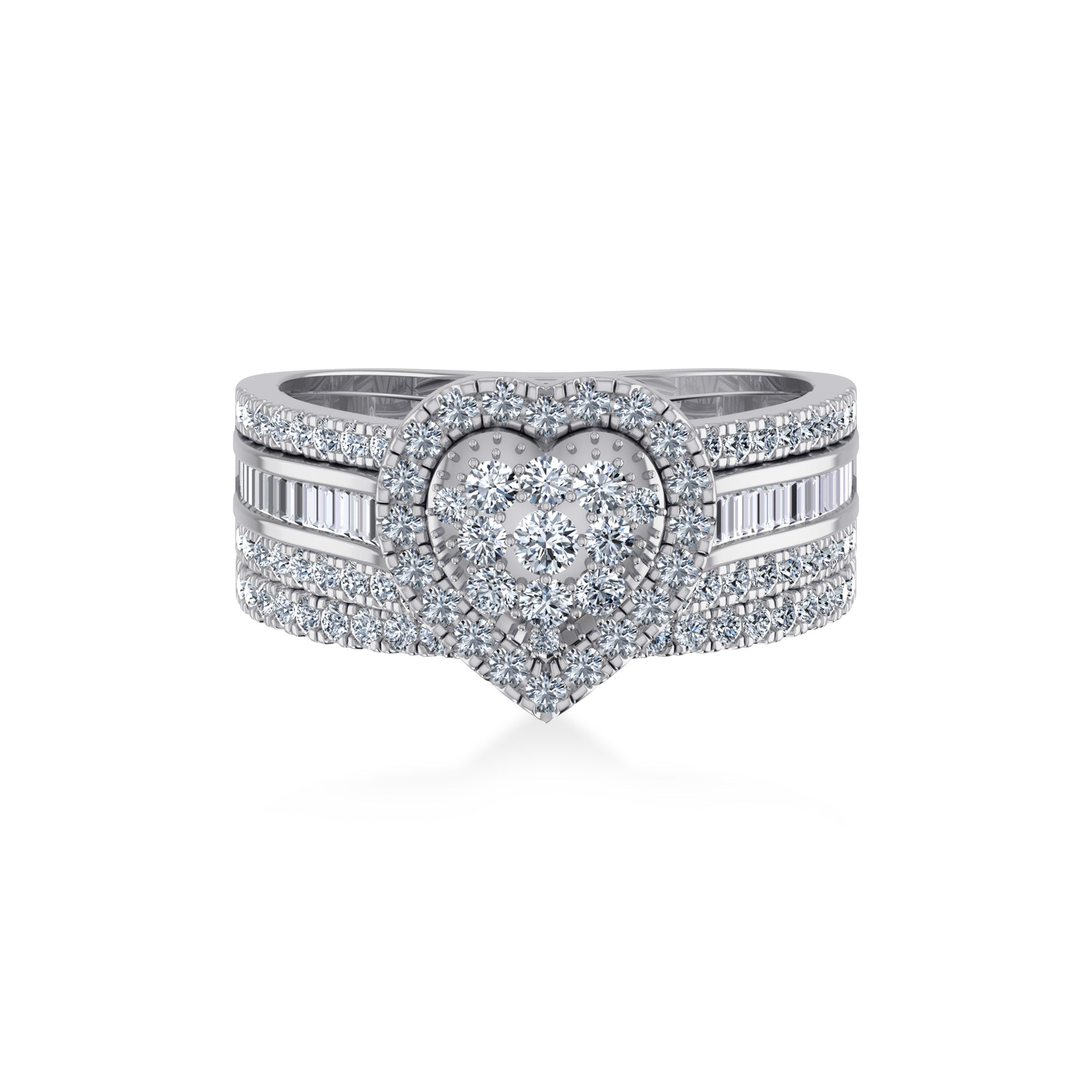 Heart Cluster Baguette Wide Pave Band Lab-Grown Diamond Ring 7