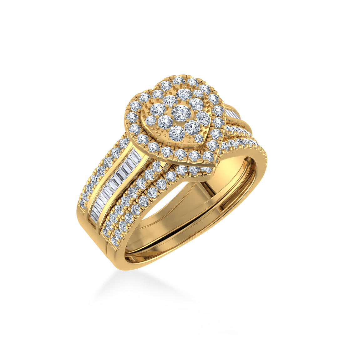 Heart Cluster Baguette Wide Pave Band Lab-Grown Diamond Ring 2