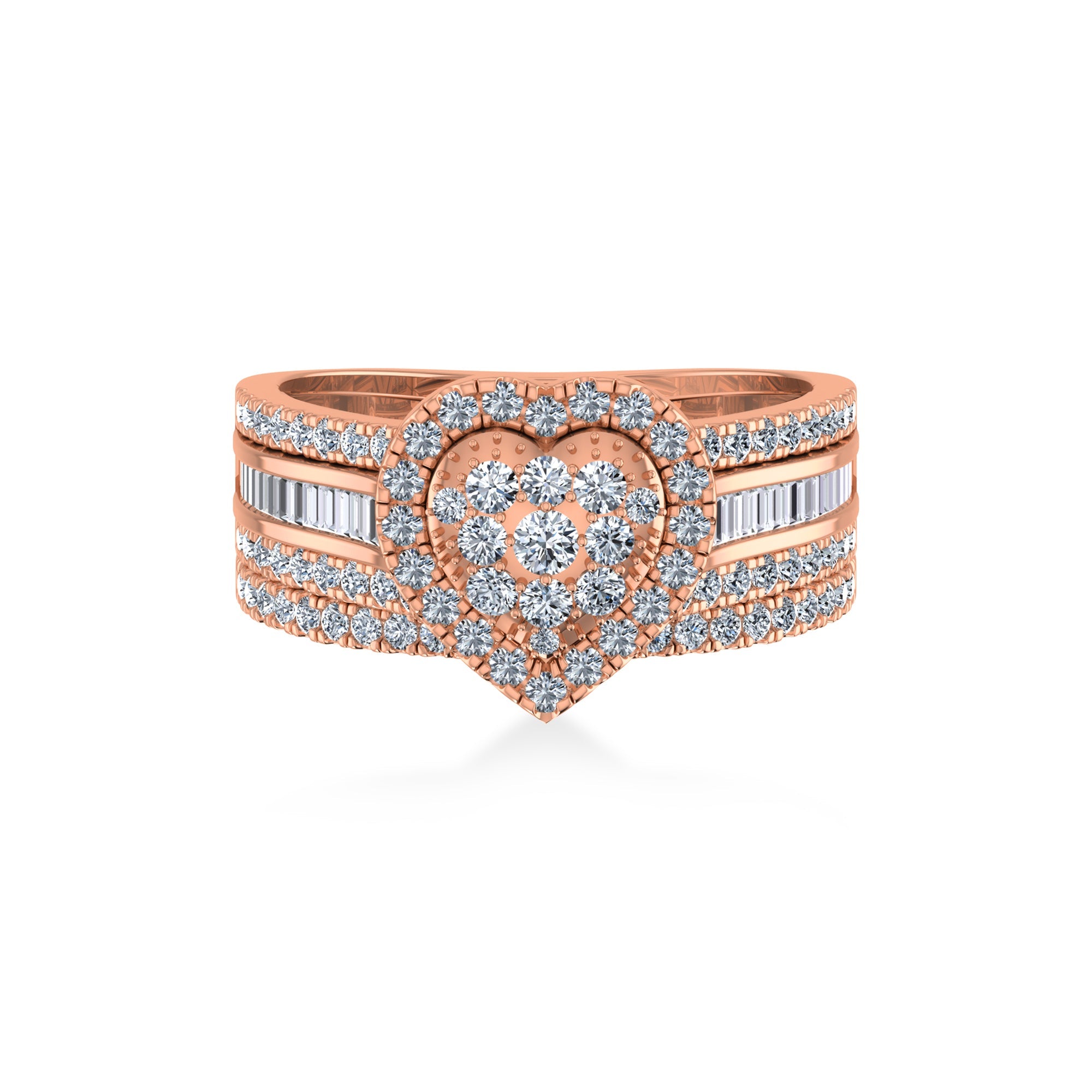 Heart Cluster Baguette Wide Pave Band Lab-Grown Diamond Ring 4