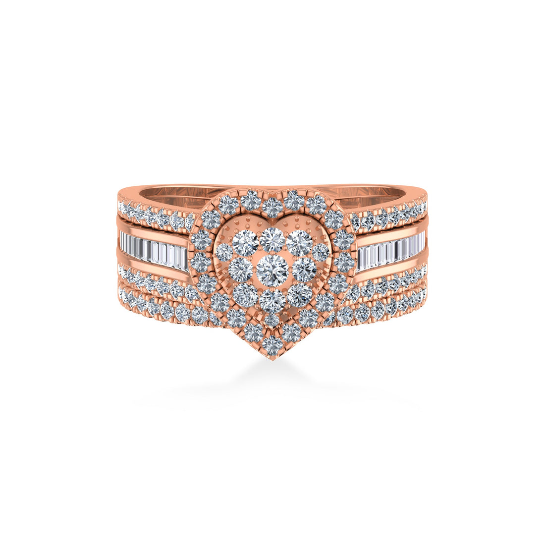 Heart Cluster Baguette Wide Pave Band Lab-Grown Diamond Ring 4