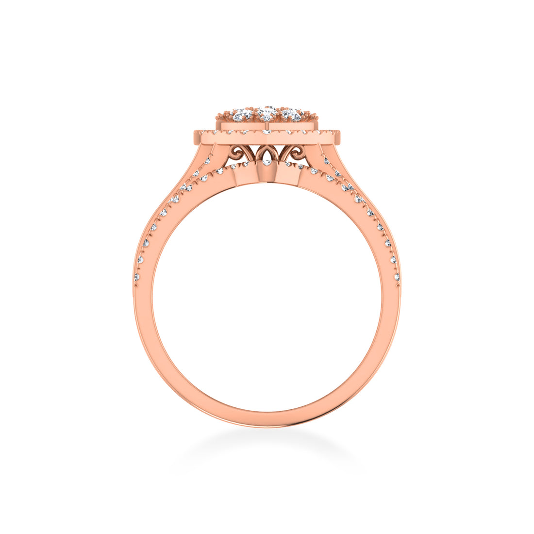 Heart Cluster Baguette Wide Pave Band Lab-Grown Diamond Ring 6