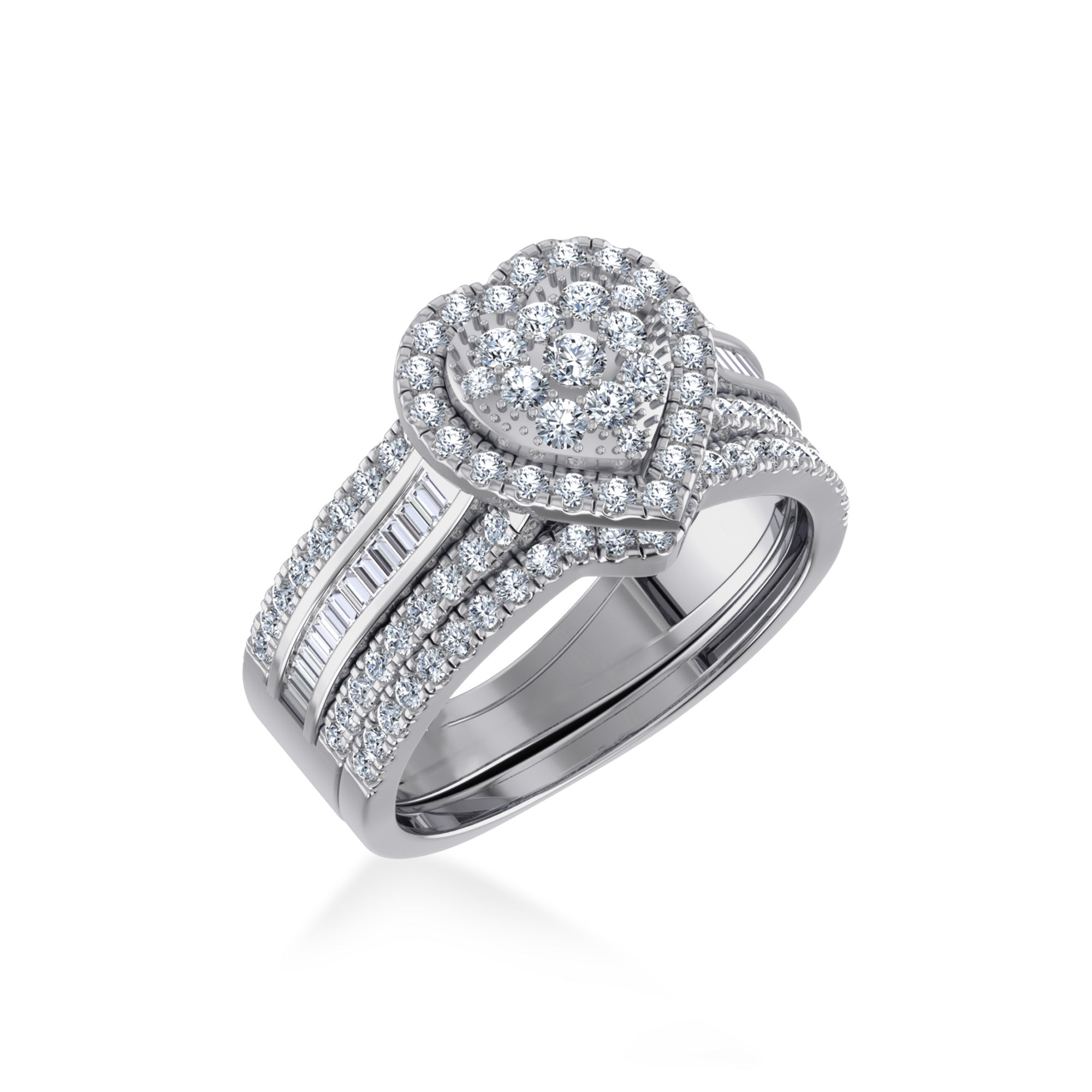 Heart Cluster Baguette Wide Pave Band Lab-Grown Diamond Ring 8