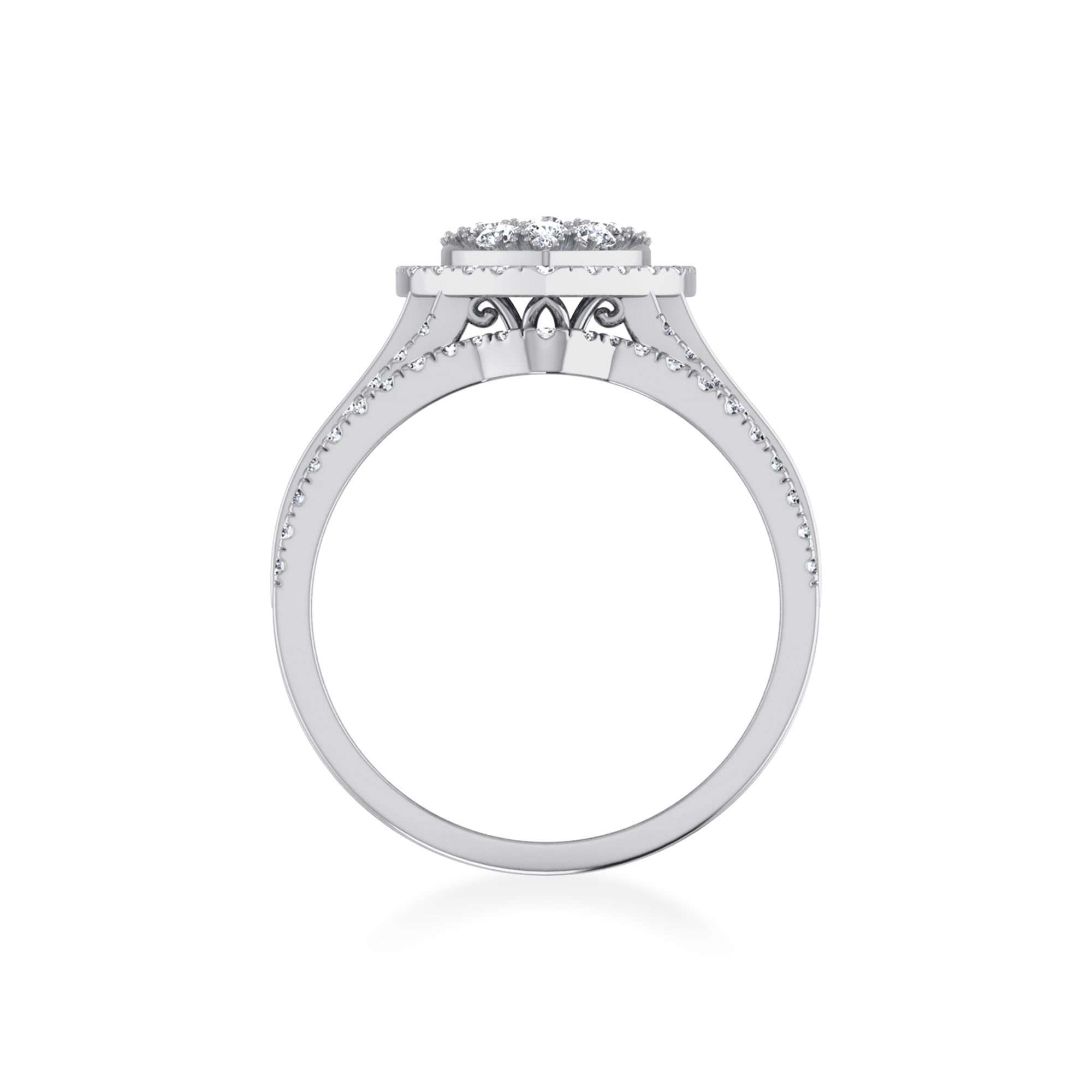 Heart Cluster Baguette Wide Pave Band Lab-Grown Diamond Ring 9