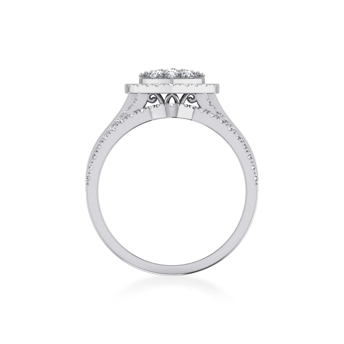 Heart Cluster Baguette Wide Pave Band Lab-Grown Diamond Ring 9