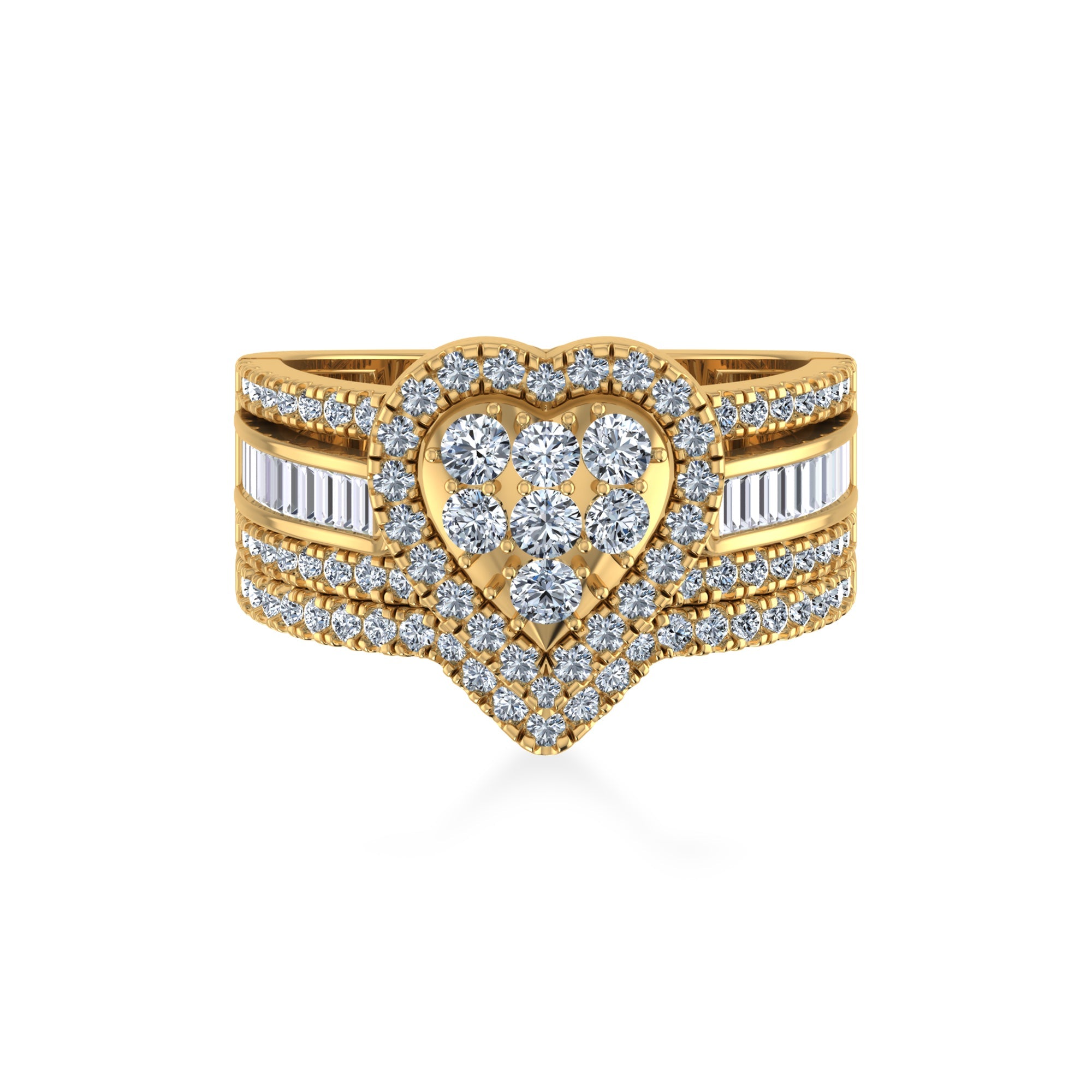 Heart Halo Lab-Grown Diamond Ring with Baguette Accents