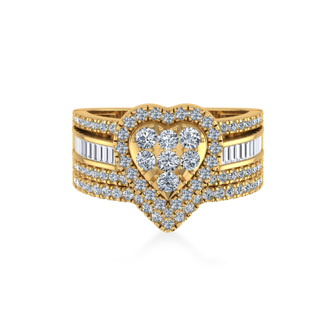 Heart Halo Lab-Grown Diamond Ring with Baguette Accents