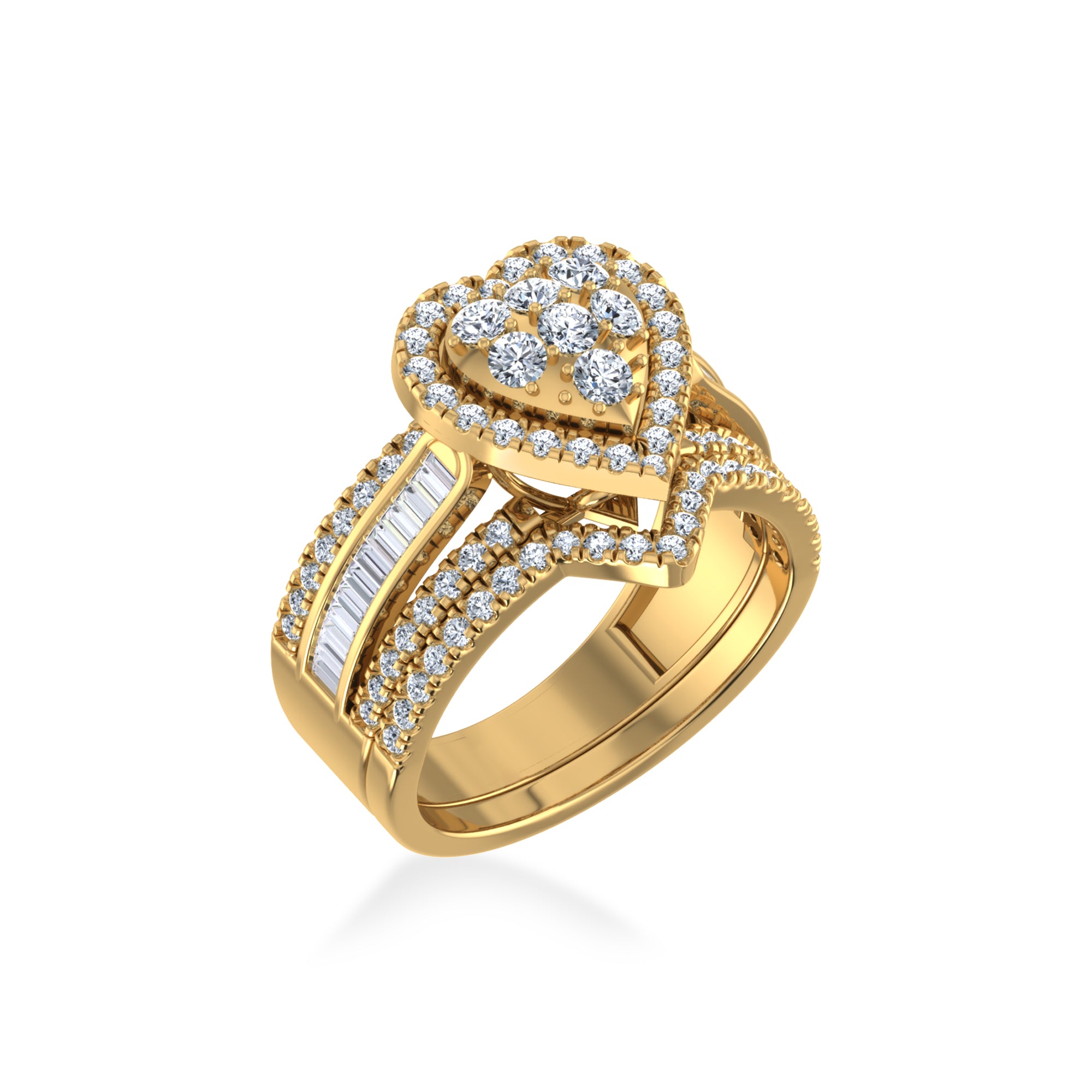 Heart Halo Lab-Grown Diamond Ring with Baguette Accents 3