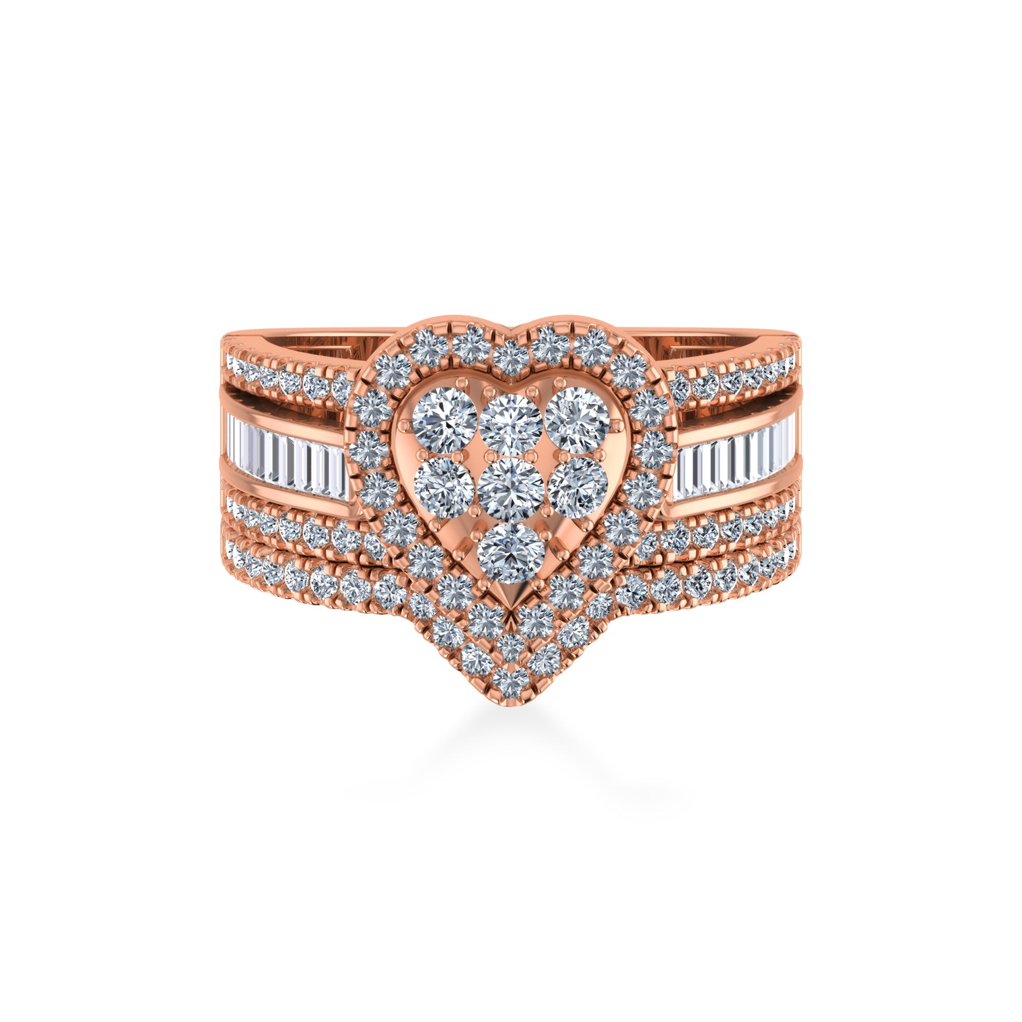 Heart Halo Lab-Grown Diamond Ring with Baguette Accents 4