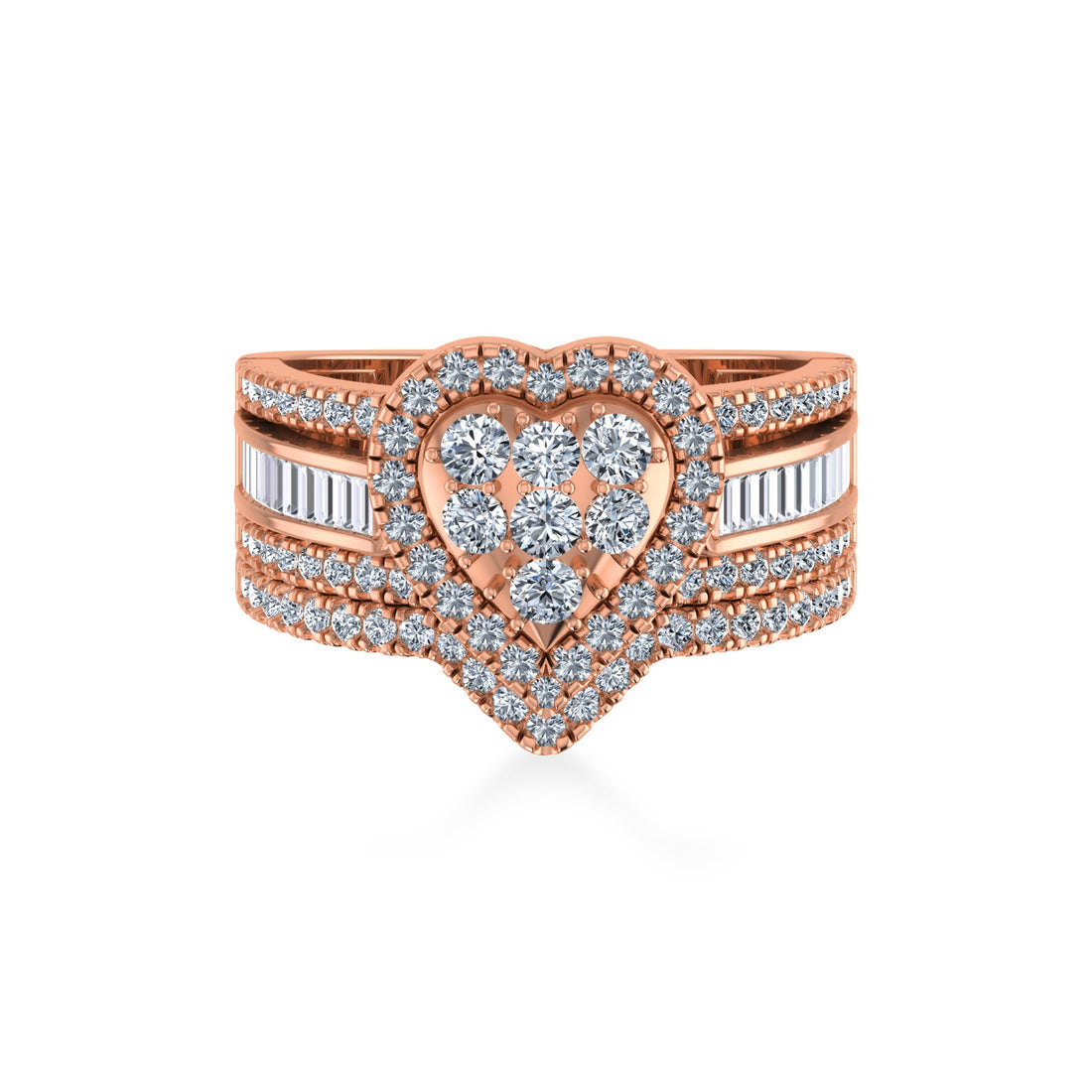Heart Halo Lab-Grown Diamond Ring with Baguette Accents 4